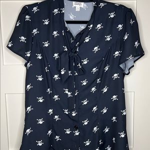 Unique Vintage Tie Collared Skull Blouse Size L